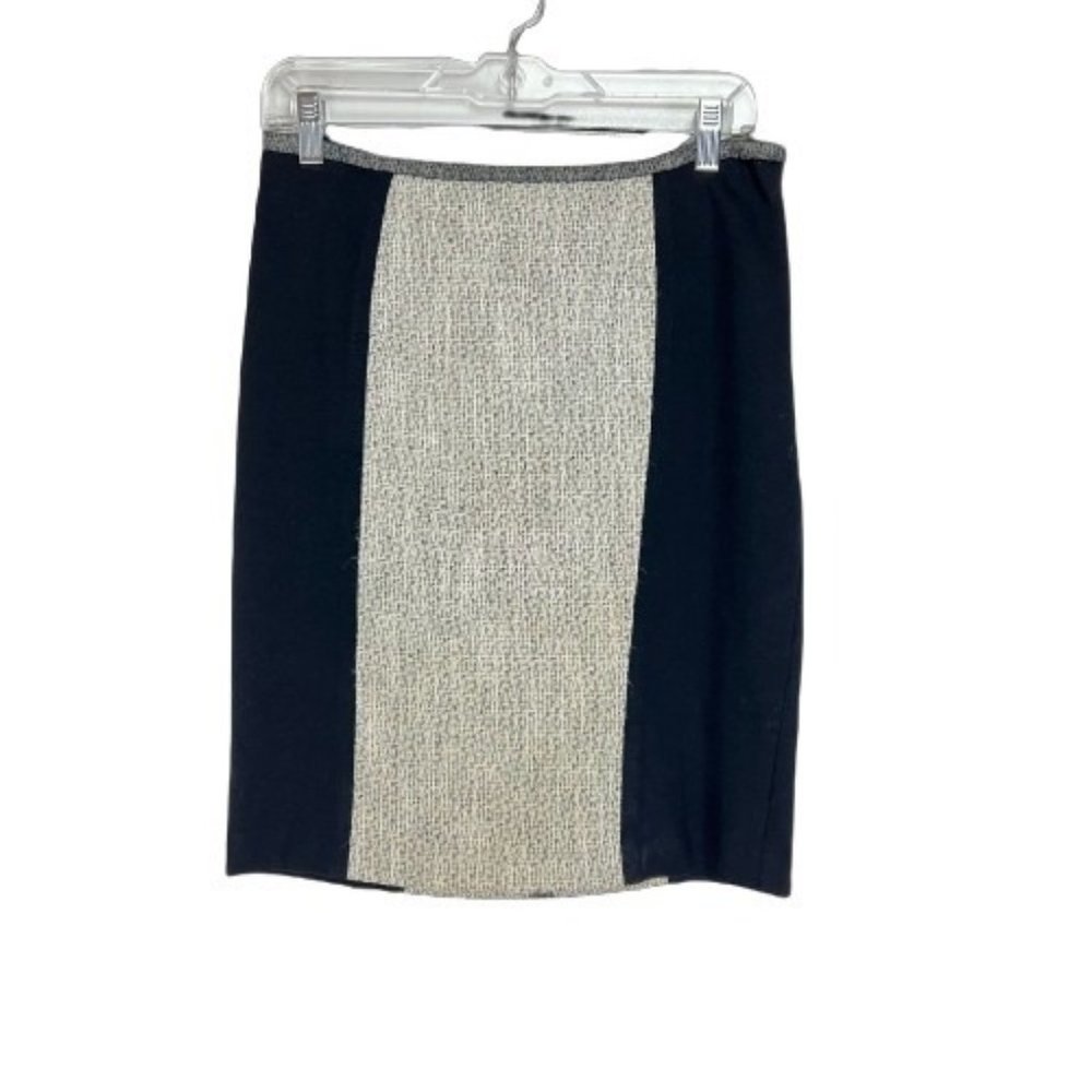 Yoana Baraschi Women's Size 4 Tweed Knitted Straight & Pencil Skirt Cream/Black